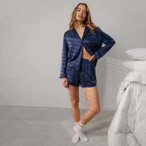 NWT Lunya Washable Silk Button Up Long Sleeve - Deep Blue / L